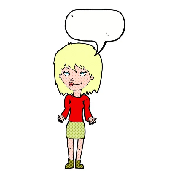 Cartoon Woman Shrugging Shoulders Speech Bubble — Stock Vector