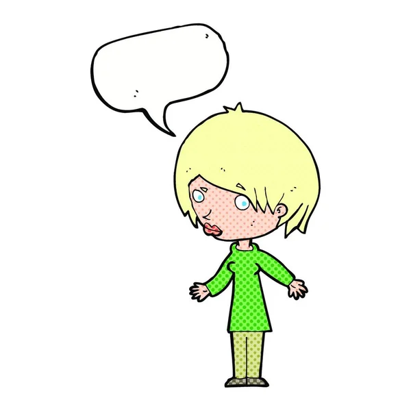 Cartoon Woman Shrugging Shoulders Speech Bubble — Stock Vector