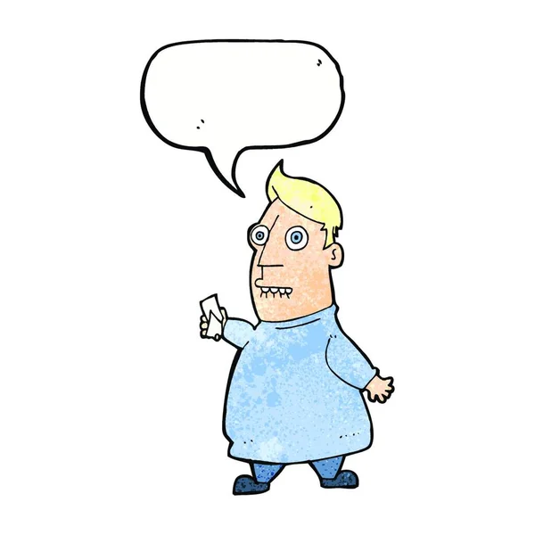Hombre Nervioso Dibujos Animados Con Entradas Con Burbuja Habla — Vector de stock