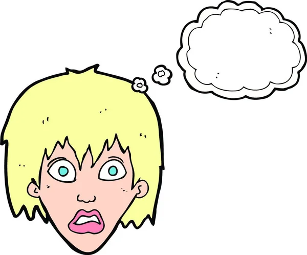 Cartone Animato Donna Spaventata Con Bolla Pensiero — Vettoriale Stock