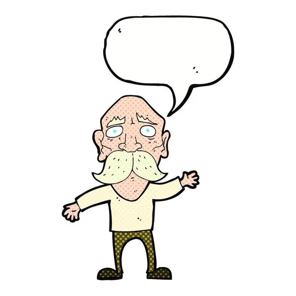 Karikatur Beunruhigt Alten Mann Mit Sprechblase — Stockvektor