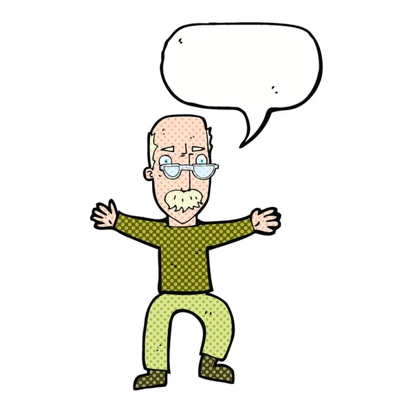 Cartoon Old Man Waving Arms Speech Bubble — Stock Vector