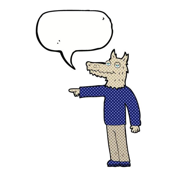 Kreskówki Wilk Człowiek Wskazując Bańki Mowy — Wektor stockowy