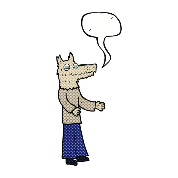 Dessin Animé Loup Homme Avec Bulle Parole — Image vectorielle