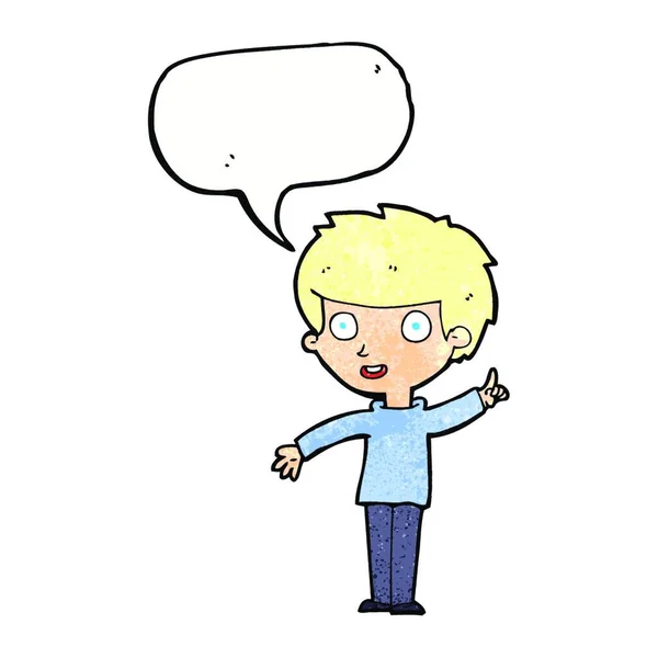 Cartoon Junge Mit Idee Mit Sprechblase — Stockvektor