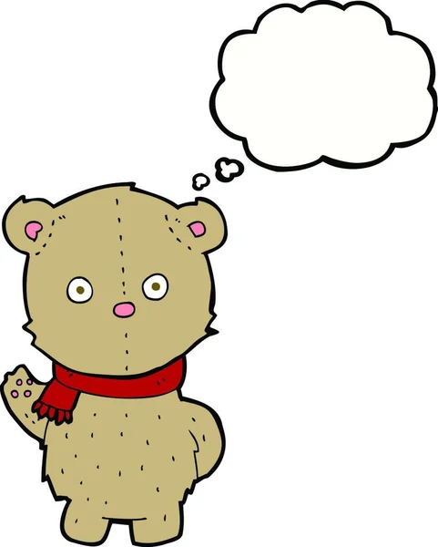 Cartoon Teddy Bear Wearing Scarf Thought Bubble — Stock Vector