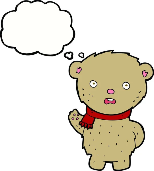 Urso Pelúcia Dos Desenhos Animados Usando Cachecol Com Bolha Pensamento —  Vetores de Stock