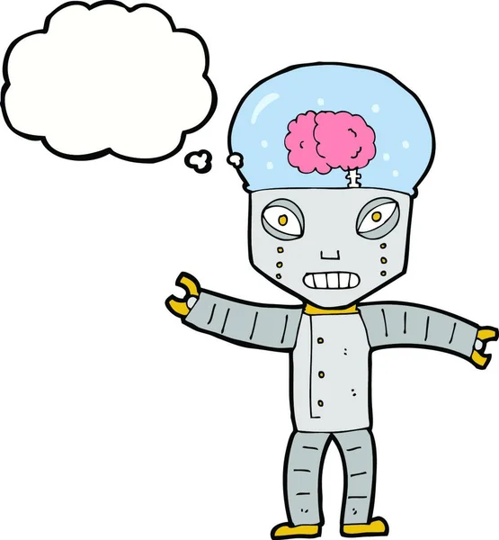 Grappig Cartoon Robot Met Gedachte Zeepbel — Stockvector