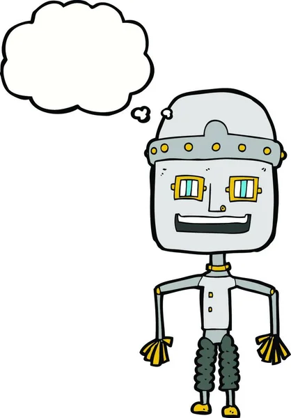Vicces Rajzfilm Robot Gondolat Buborék — Stock Vector