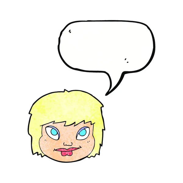 Karikatur Weibliches Gesicht Mit Sprechblase — Stockvektor