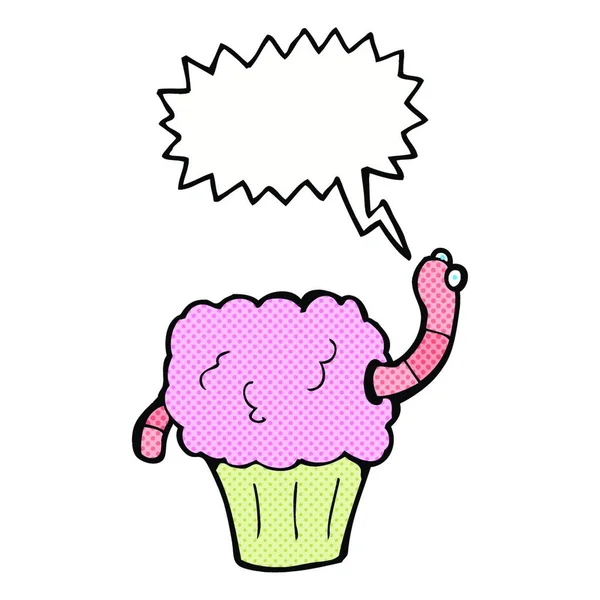 Cartoon Worm Cupcake Met Spraakbel — Stockvector