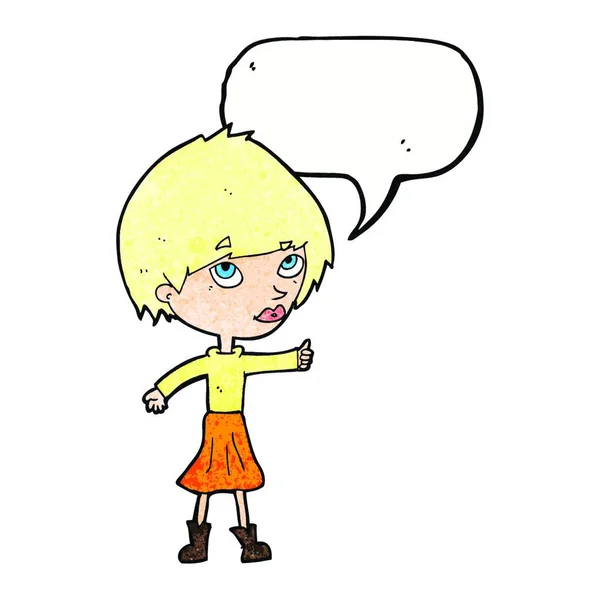 Karikatür Kadını Konuşma Baloncuğu Ile Baş Parmak Işareti Yapıyor — Stok Vektör