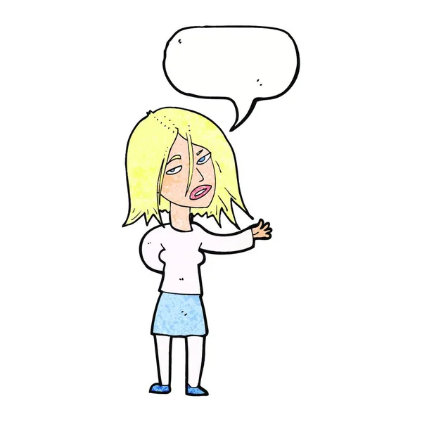 Cartoon Unhappy Woman Speech Bubble — Stock Vector