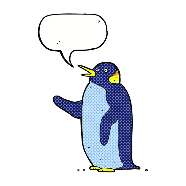 Κινούμενα Σχέδια Πιγκουίνος Κουνώντας Φούσκα Ομιλία — Διανυσματικό Αρχείο