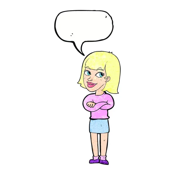 卡通幸福的女人望与讲话泡泡 — 图库矢量图片