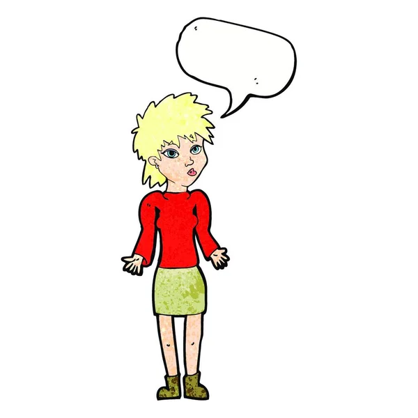 Cartoon Woman Shrugging Shoulders Speech Bubble — Stock Vector