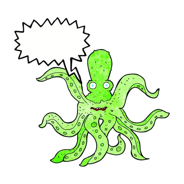 Pulpo Gigante Dibujos Animados Con Burbuja Del Habla — Vector de stock