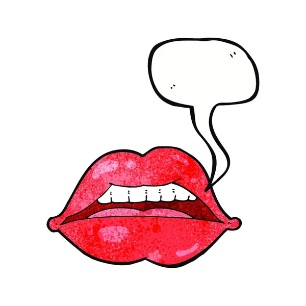 Dibujos Animados Sexy Labios Símbolo Con Burbuja Del Habla — Vector de stock