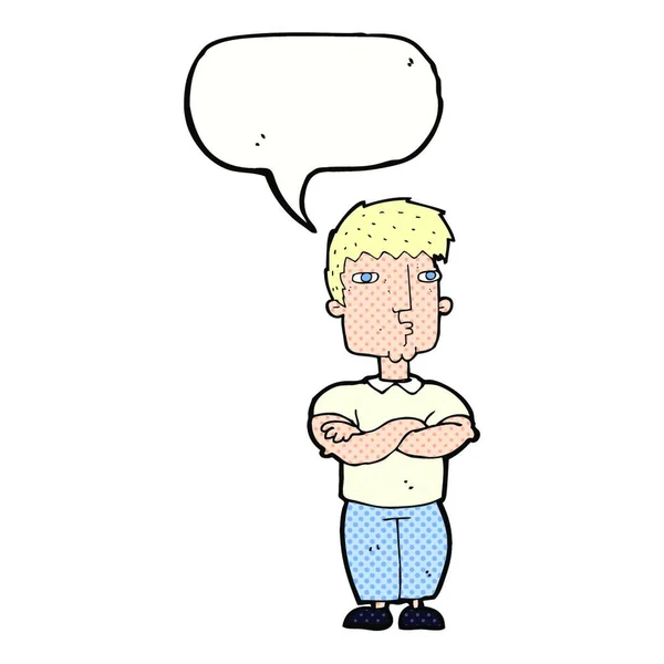 Pria Kartun Dengan Lengan Menyilang Dengan Gelembung Bicara - Stok Vektor