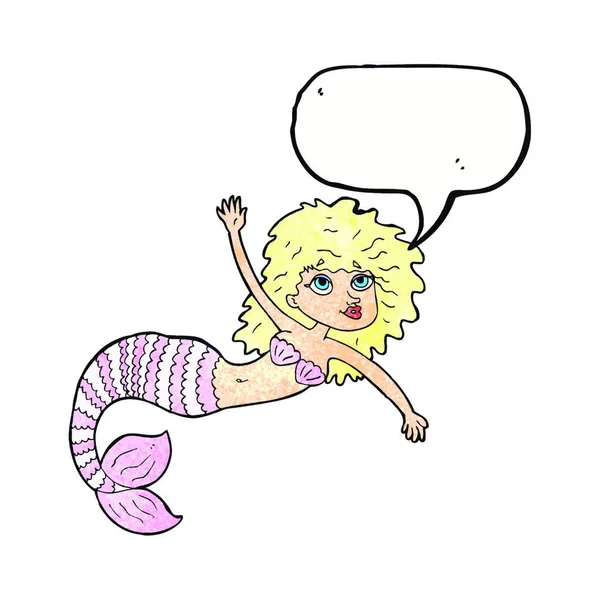 Karikatur Hübsche Meerjungfrau Winkt Mit Sprechblase — Stockvektor