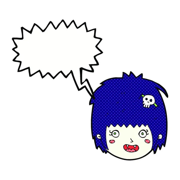 Cartoon Glücklich Vampirmädchen Gesicht Mit Sprechblase — Stockvektor