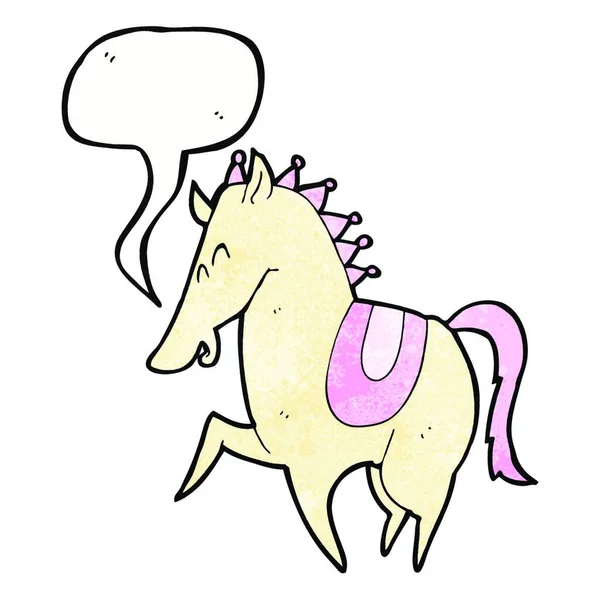 Desenho Animado Prancing Cavalo Com Bolha Fala —  Vetores de Stock