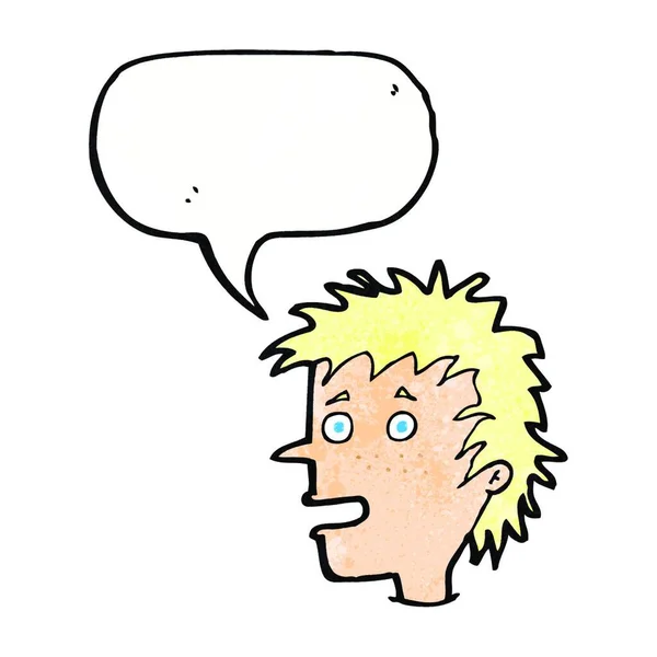 Karikatur Aufgeregter Junge Mit Sprechblase — Stockvektor
