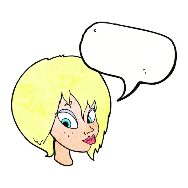 Karikatur Hübsches Weibliches Gesicht Schmollmund Mit Sprechblase — Stockvektor