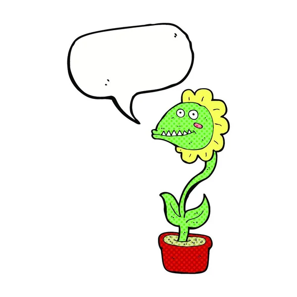 Cartoon Monster Plant Met Spraakbel — Stockvector