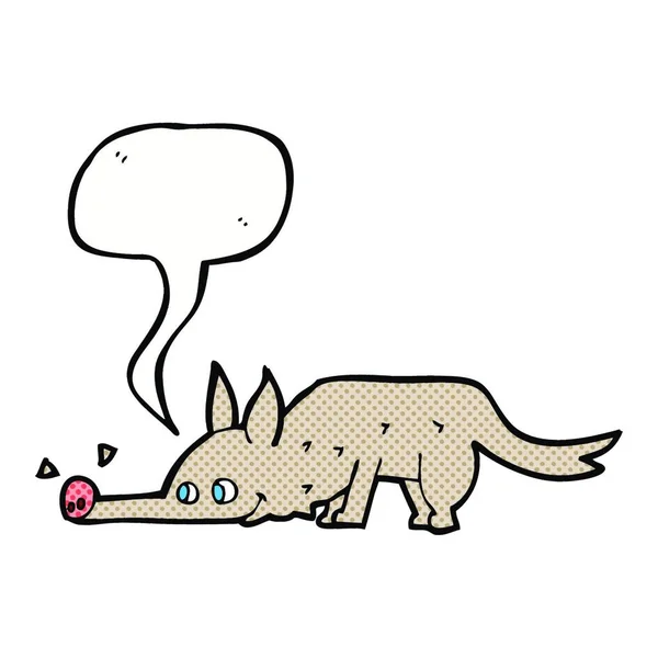 Cartoon Hond Snuiven Verdieping Met Tekstballon — Stockvector