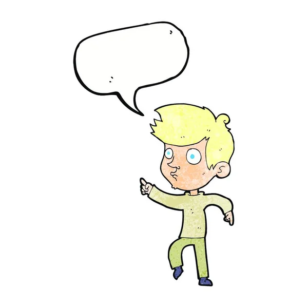 Cartoon Pointing Boy Speech Bubble — Stock Vector