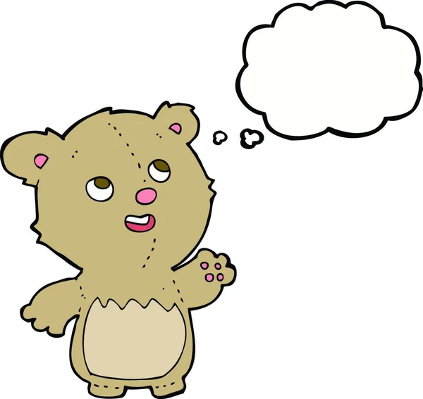 Desenho Animado Pequeno Ursinho Feliz Com Bolha Pensamento —  Vetores de Stock