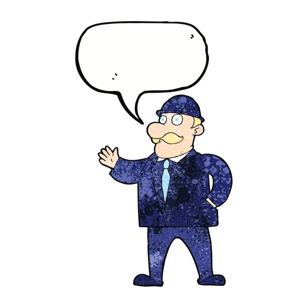 卡通明智商人在与讲话泡泡礼帽 — 图库矢量图片