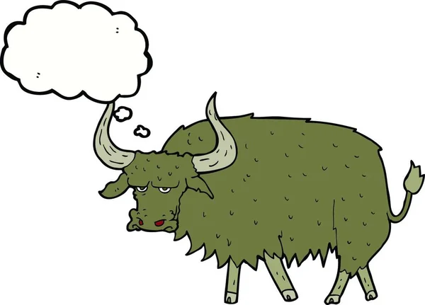 毛むくじゃらの牛と考えバブル — ストックベクタ