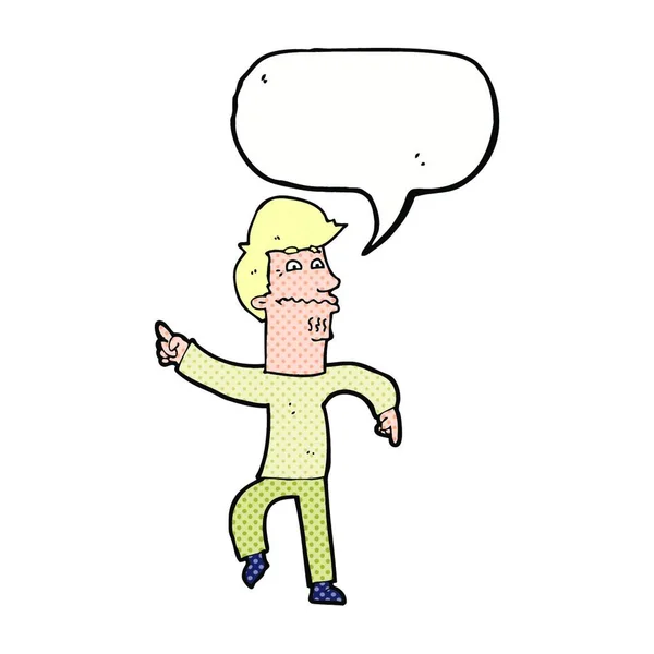 Cartone Animato Preoccupato Uomo Che Punta Con Bolla Discorso — Vettoriale Stock