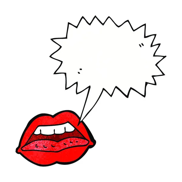 Dibujos Animados Sexy Labios Símbolo Con Burbuja Del Habla — Vector de stock