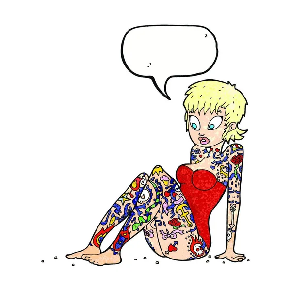 Desenho Animado Tatuagem Menina Maiô Com Bolha Fala —  Vetores de Stock