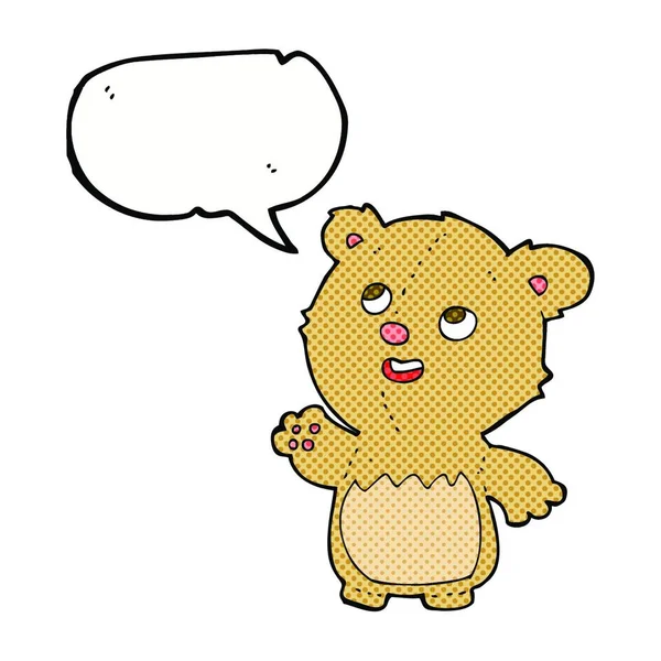 Cartoon Happy Little Teddy Bear Speech Bubble — Stock Vector