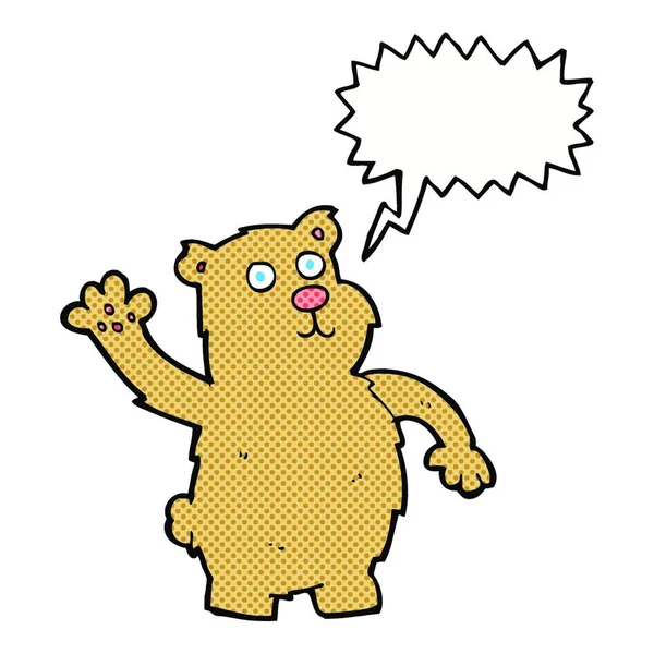 Urso Acenando Desenhos Animados Com Bolha Fala — Vetor de Stock