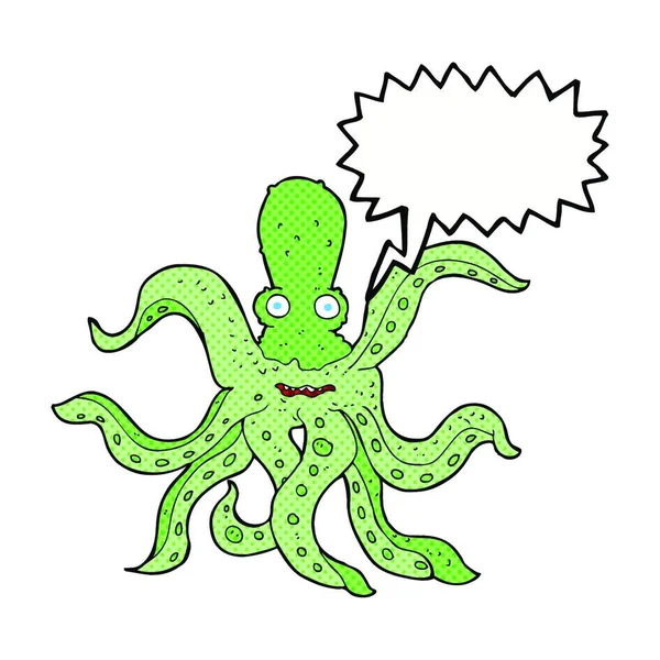 Pulpo Gigante Dibujos Animados Con Burbuja Del Habla — Vector de stock