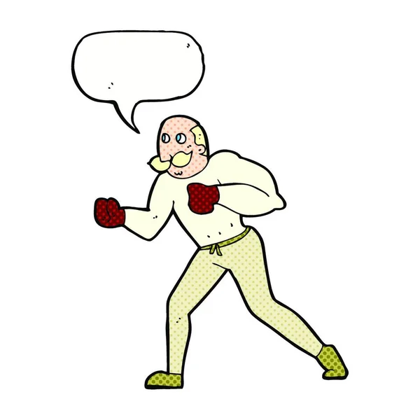 Cartoon Retro Boxer Man Speech Bubble — Stock Vector