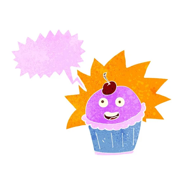 Cupcake Cartone Animato Con Bolla Discorso — Vettoriale Stock