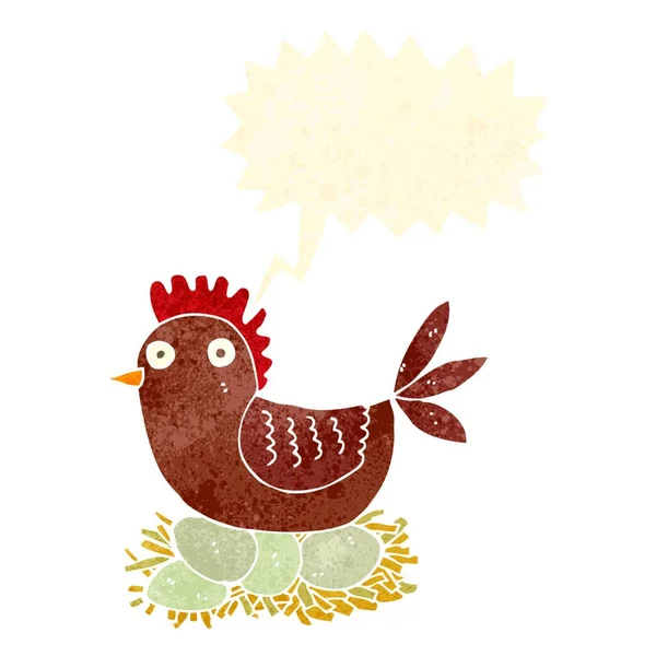 有言语泡的蛋上的卡通母鸡 — 图库矢量图片