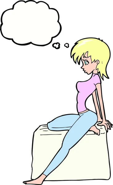 Cartoon Pin Pose Meisje Met Gedachte Zeepbel — Stockvector