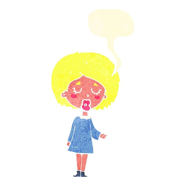 Cartoon Vrouw Uitleggen Van Haar Punt Met Spraakzeepbel — Stockvector