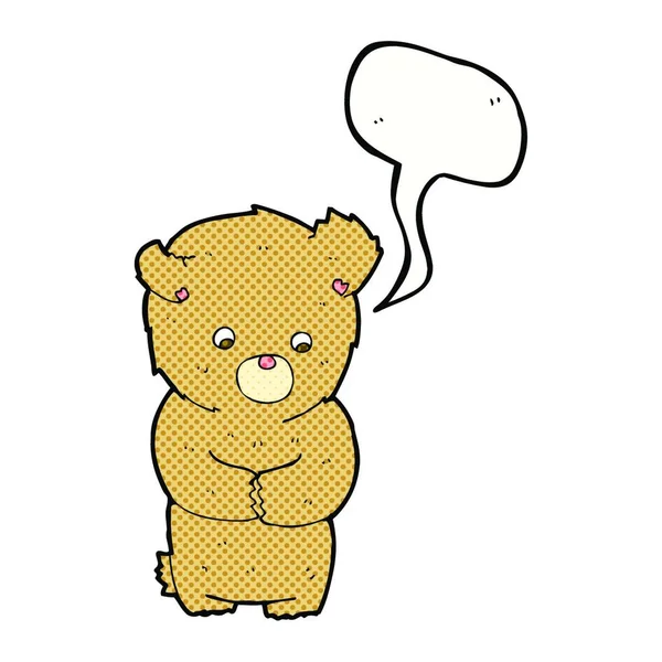 Urso Pelúcia Tímido Desenhos Animados Com Bolha Fala — Vetor de Stock