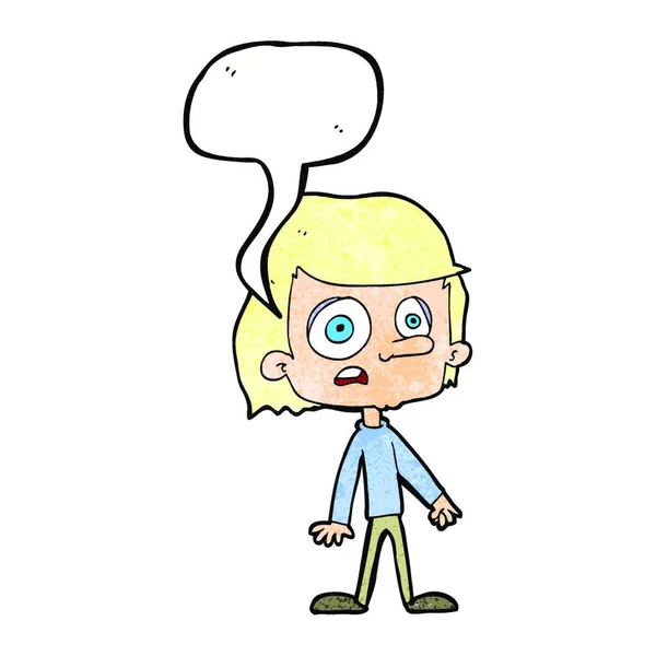 Karikatur Besorgter Junge Mit Sprechblase — Stockvektor