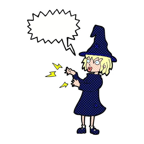 Cartoon Witch Casting Spell Speech Bubble — Stock Vector