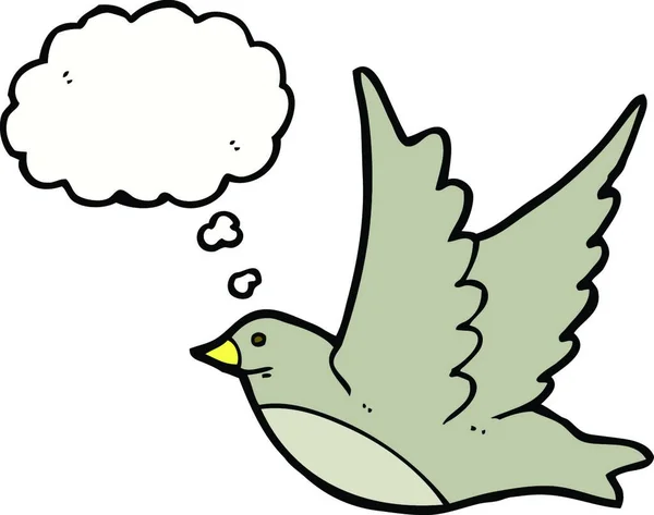 Tecknad Flygande Fågel Med Tanke Bubbla — Stock vektor