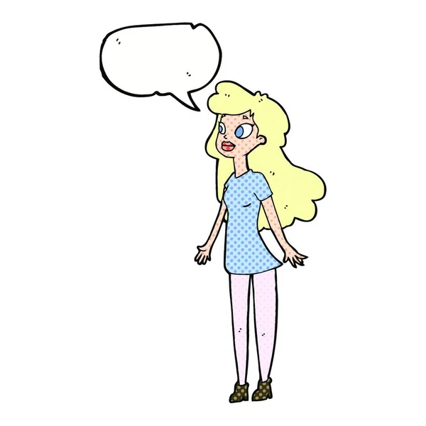 Dibujos Animados Chica Bonita Con Burbuja Del Habla — Vector de stock